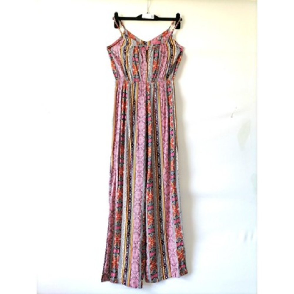 Pink Rose Womens Multicolor Spaghetti Strap Wide Leg Floral Jumpsuit Size M